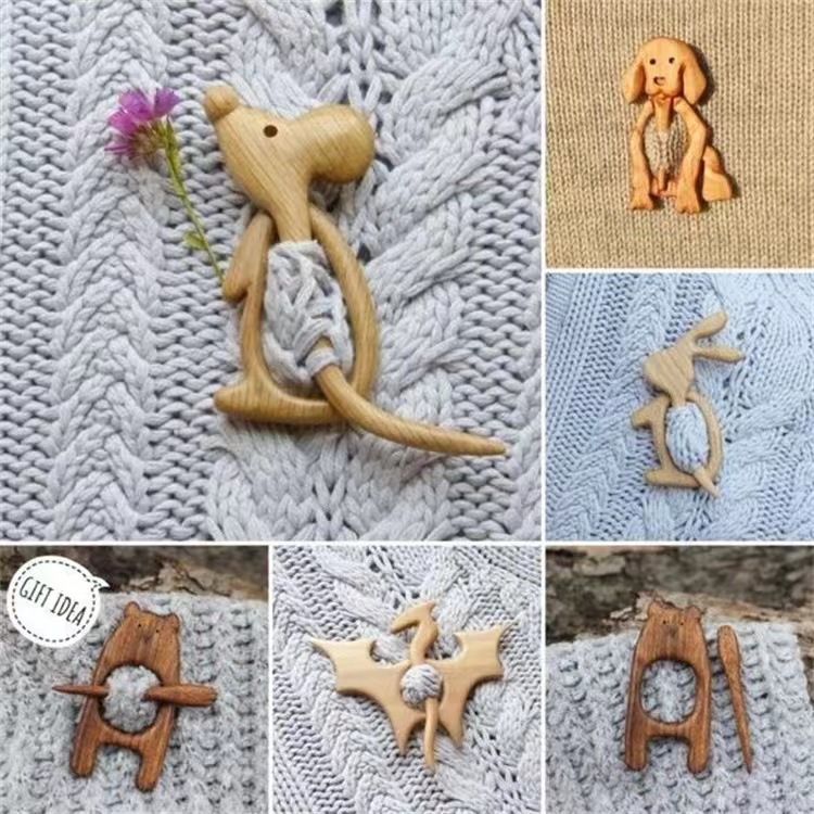 Brooch pin with wooden animal pattern木质动物图案披肩别针胸