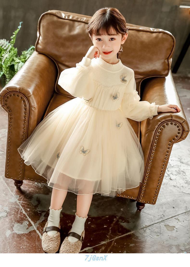 女童连衣裙秋冬加主新款宝宝仙女裙儿童蝴蝶毛线针织公绒裙子冬装