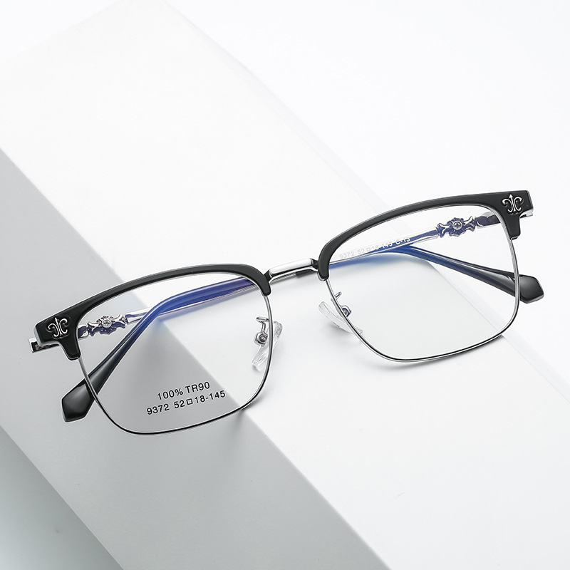 新款眼镜框男士金属复古超轻眉毛方形可配近视光学眼镜架厂家批发