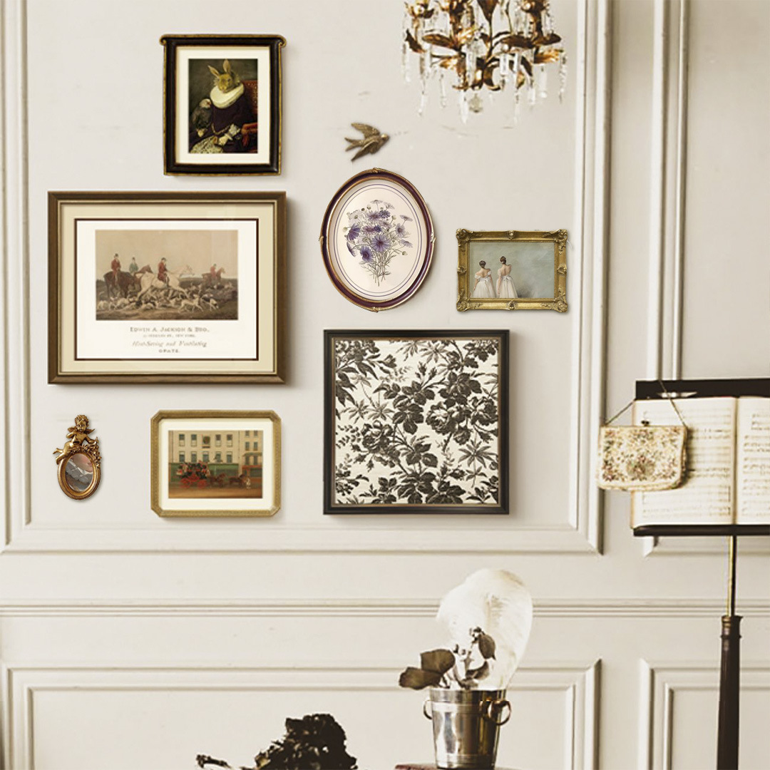 法式客厅组合挂画沙发背景墙卧室装饰画复古轻奢美式花卉餐厅壁画