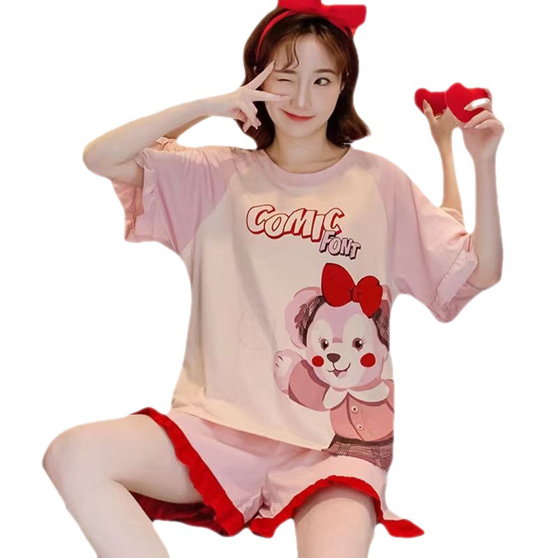 Women's Pajamas Summer Cotton Short Sleeve Shorts Thin Korean Cute Cartoon New Outerwear Homewear Live Broadcast