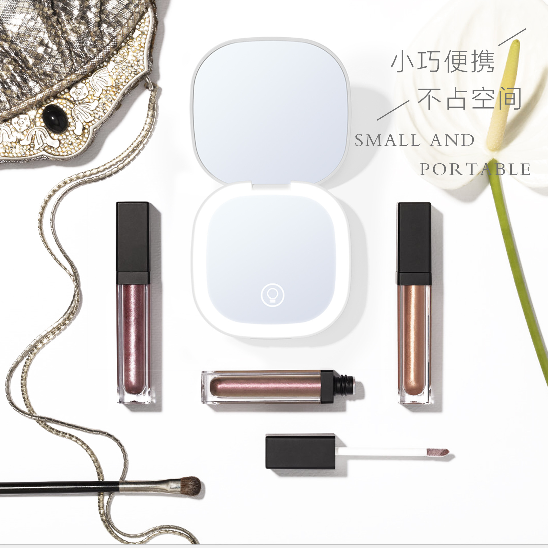 New Amazon Hot Portable Led Make-up Mirror Portable Folding Double-Sided Led Make-up Mirror with Light