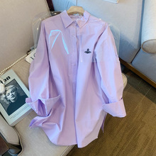 紫色中长款衬衫女2022春夏新款洋气时尚设计感小众外穿polo领衬衣