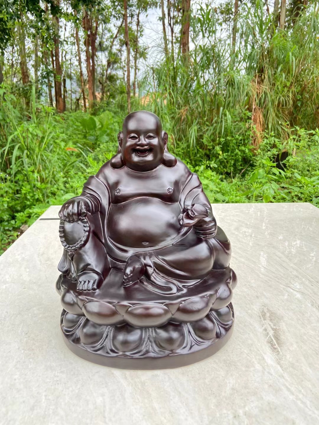 黑檀木质大肚莲花坐弥勒佛人物摆件实木雕刻家居创意装饰工艺礼品