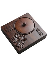 黑檀实木带盖烟灰缸创意个性潮流家用客厅中式复古大号烟缸防飞灰