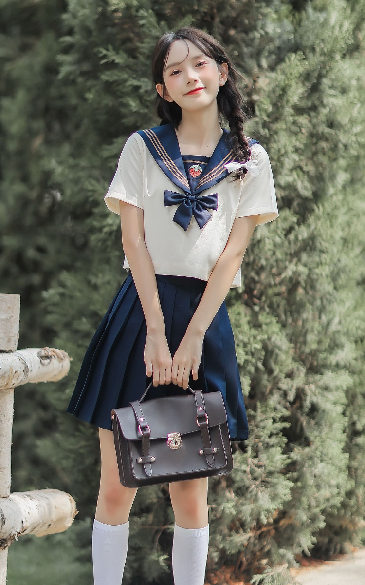 jk制服裙日系学院海军风甜美百褶裙子水手服套装连衣裙女夏季