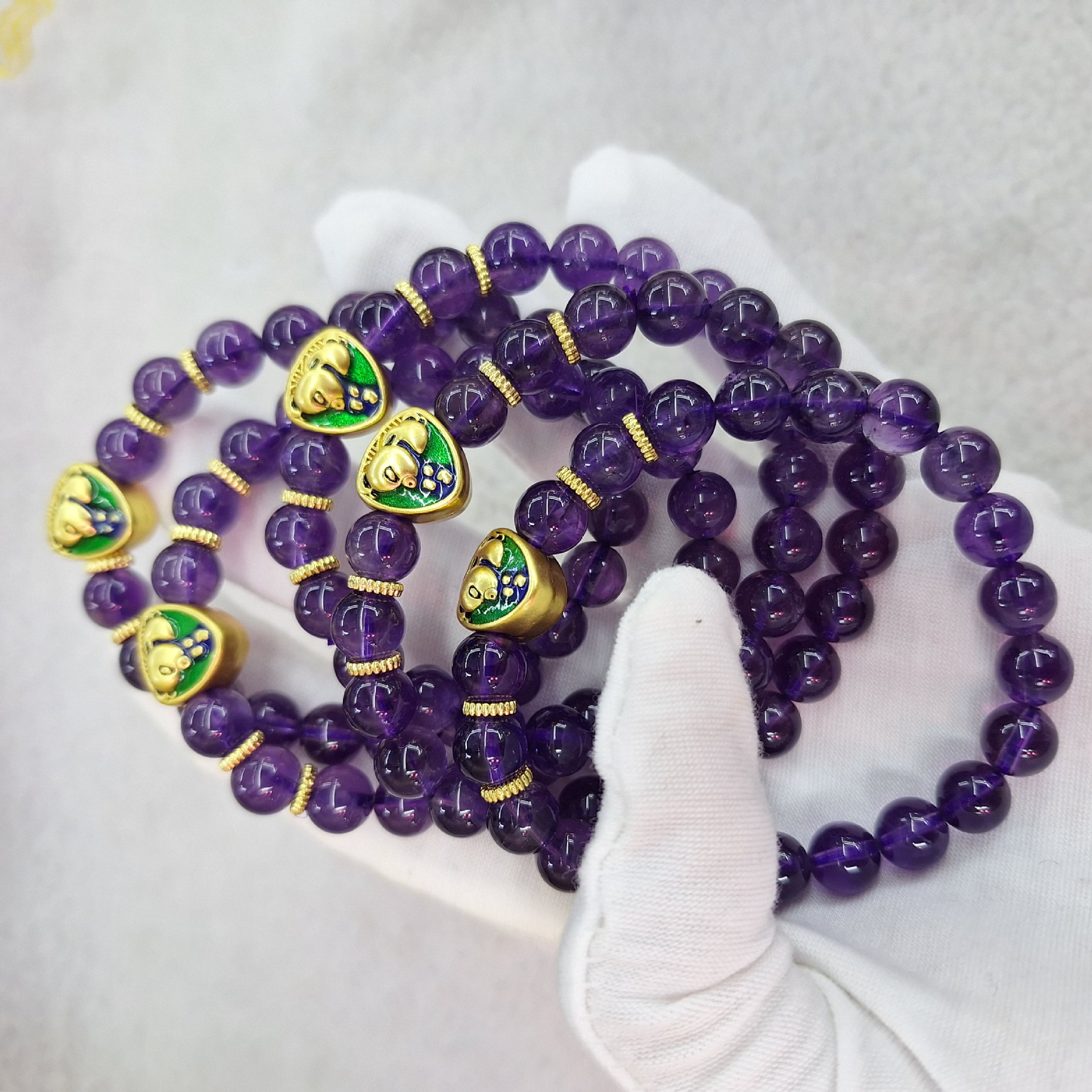 天然巴西紫色水晶手串女生手链搭配k金生日礼物 直播货源跨境专供