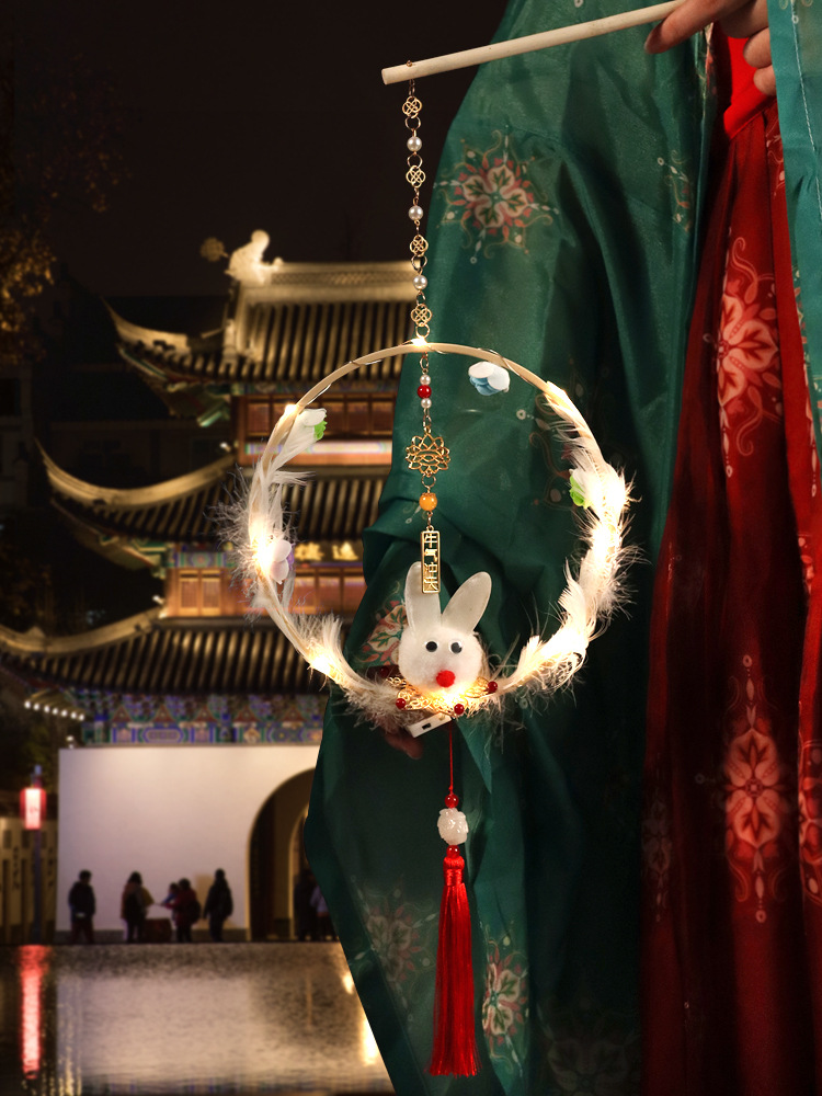 元旦diy发光花草宫灯材料包古风长流苏装饰灯笼汉服手提兔子花灯