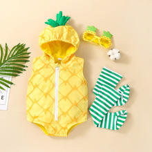 跨境童装婴幼儿哈衣造型服菠萝连帽三角爬新生儿爬服宝宝可爱套装
