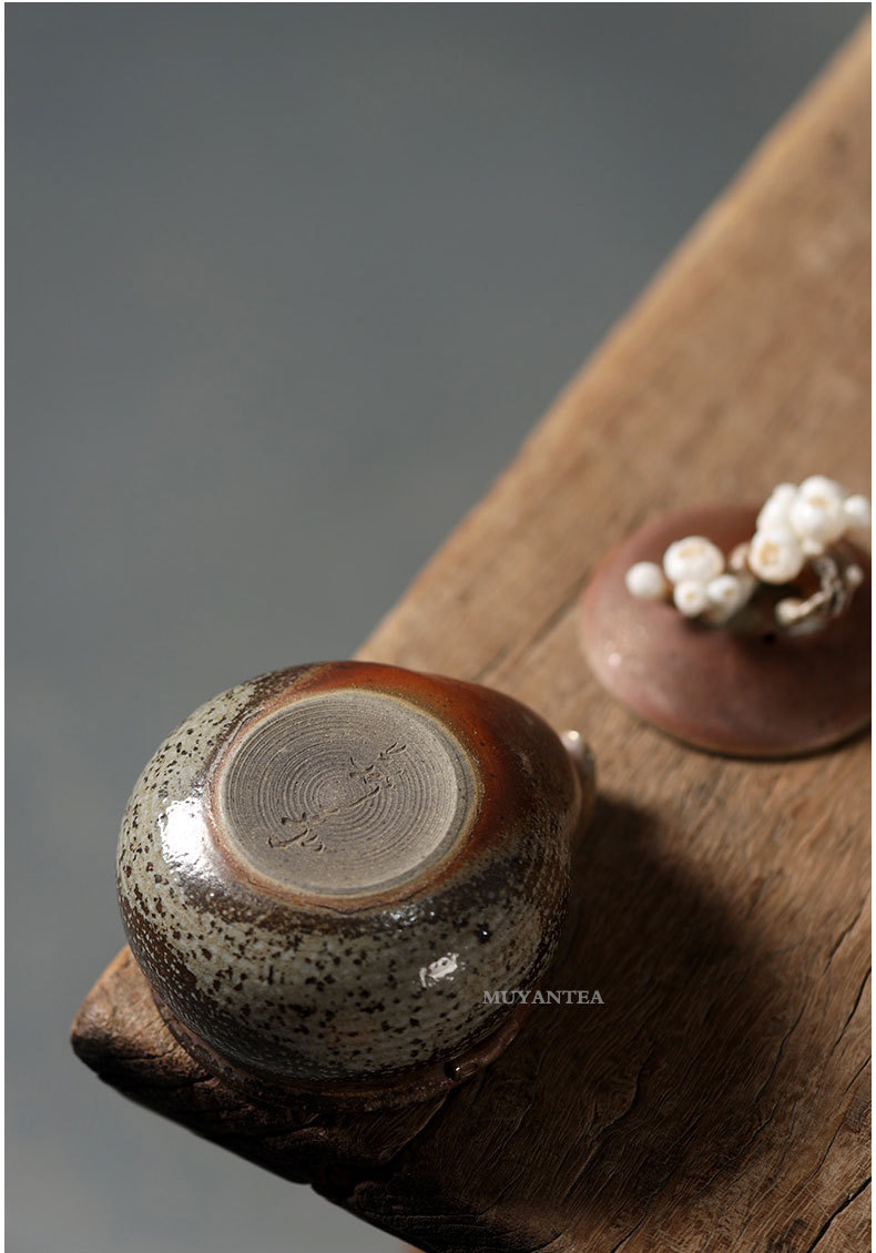慕陶日本备前烧捏花宝瓶壶手作柴烧自然落灰手抓茶壶日式泡茶器