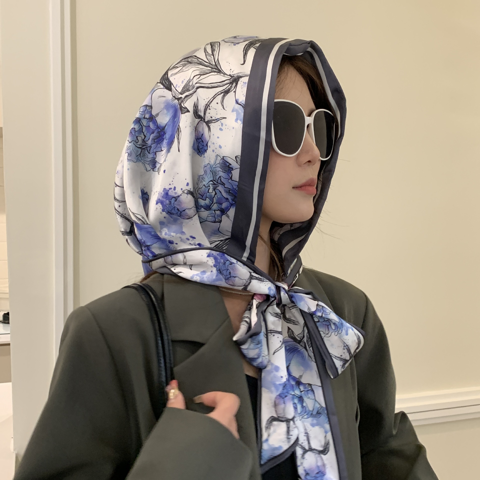 双面印花丝巾帽女网红百搭衬衫领巾旅行包头防晒防风飘带绑带帽夏