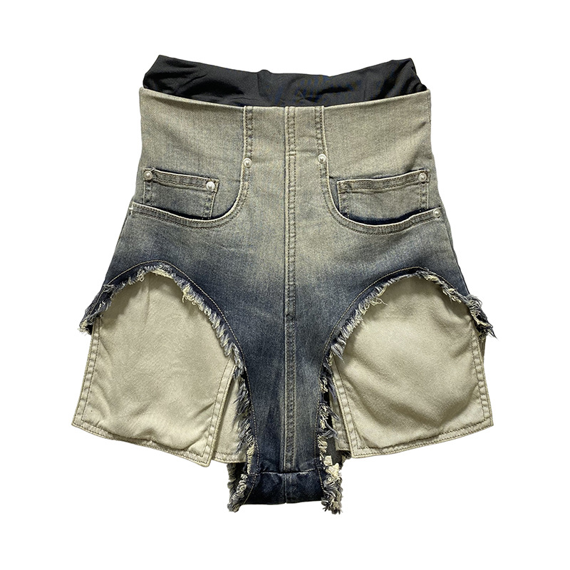 Subhuman Women's Vintage 2023 European and American High Street Wash Zipper High Waist Front Blue with Rough Selvedge Leak Pocket Shorts