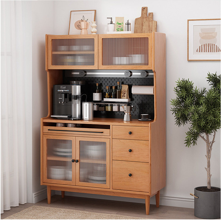 北欧实木餐边柜家用厨房一体高柜碗柜日式餐厅洞洞板酒柜茶水柜