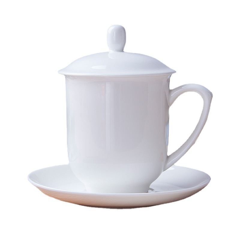 Jingdezhen Tea Cup Ceramic Cup Bone China Cup Pure White Cup with Lid Office Personal Special Conference Cup Tea House