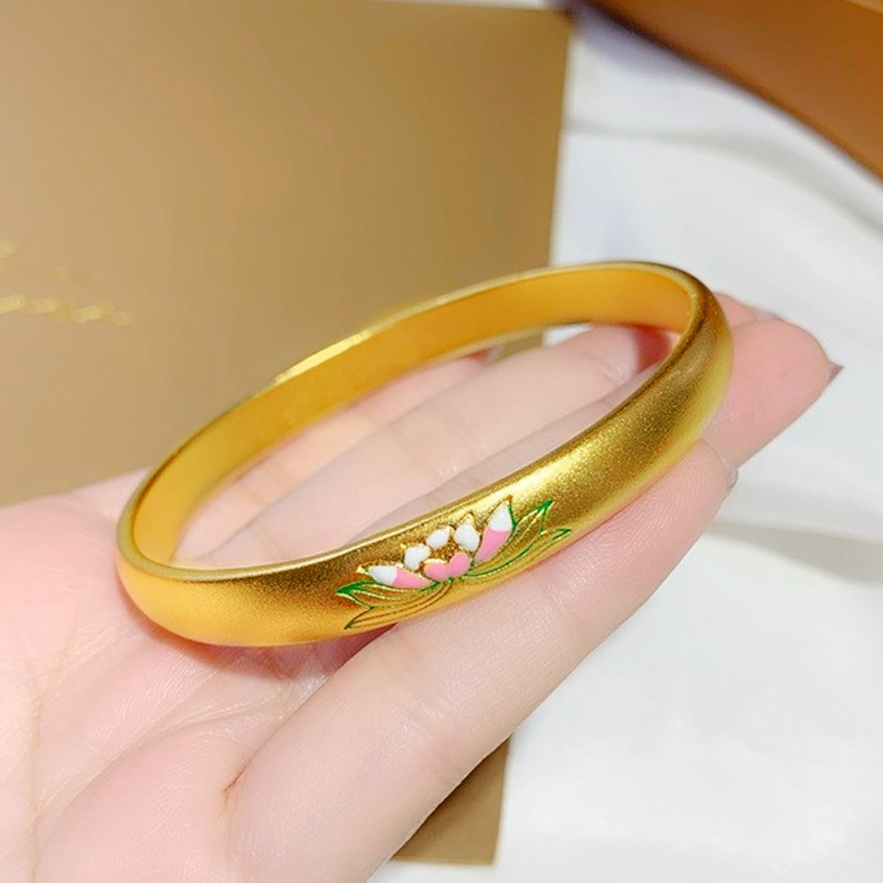 古法传承沙金彩莲手镯 珐琅工艺滴釉镀金福泽莲花金运延绵手镯子