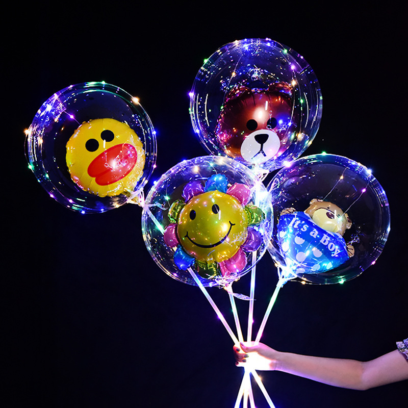 Internet Celebrity Bounce Ball Transparent Night Market Stall with Light Luminous Balloon Colorful Light Ball Push Cartoon Children Stall