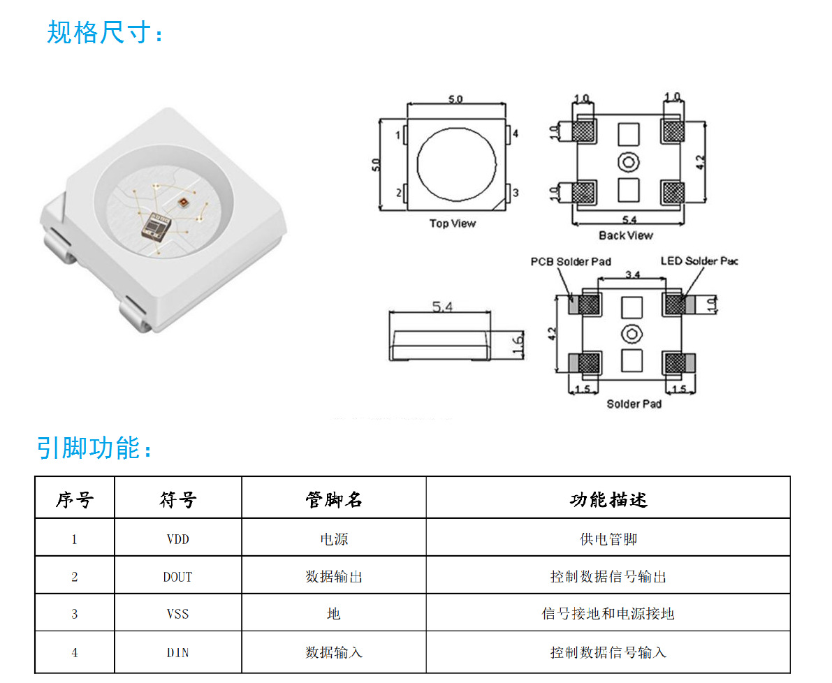 5050rgb内置ic幻彩led灯珠 sk6812 ws2812 七彩同步变色led