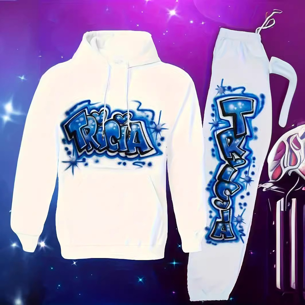 爱心涂鸦印花休闲口袋带帽裤子套装 女装-阿里巴巴