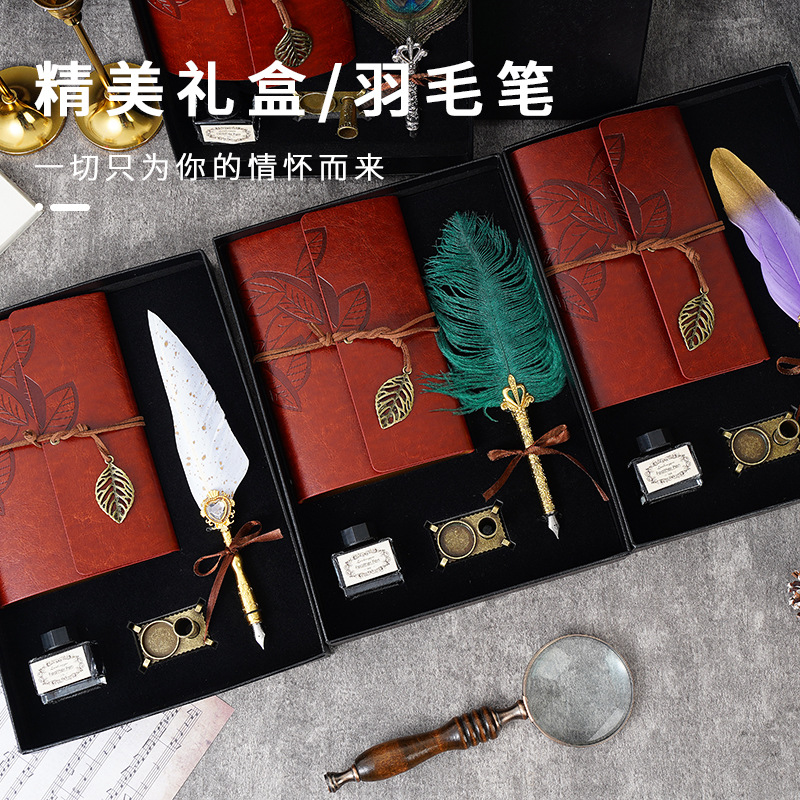 Carved Feather Pen Notebook Pack European Retro Feather Pen Pen Water Pen Pen Creative Gift Business Office