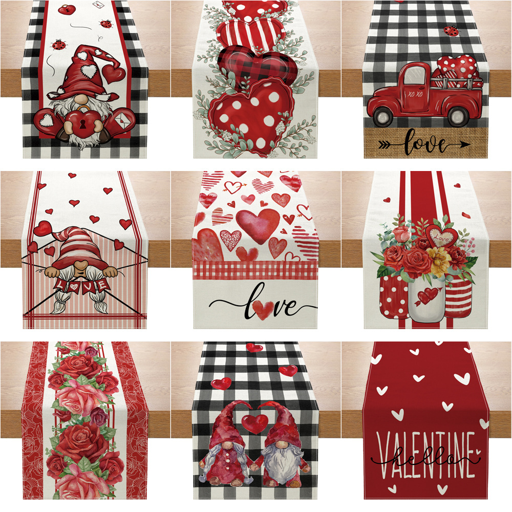 cross-border table runner valentine‘s day temu new love amazon home decoration table tablecloth linen printing