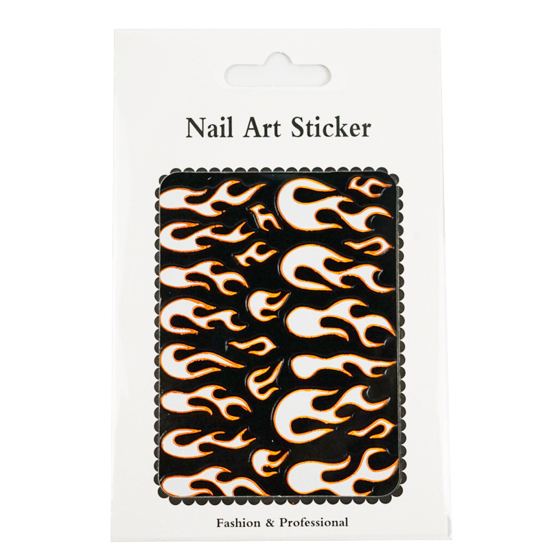 Nail Stickers Paper Self-Adhesive Flame Sticker Internet Celebrity Decals Black and White Gold and Silver Flame Adhesive Nail Sticker Decoration Nail Stickers