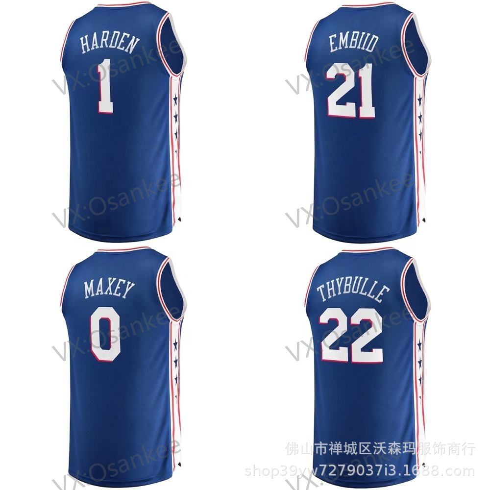 nba费城76人球衣批发跨境外贸复古球衣刺绣皇家3艾弗森21恩比德