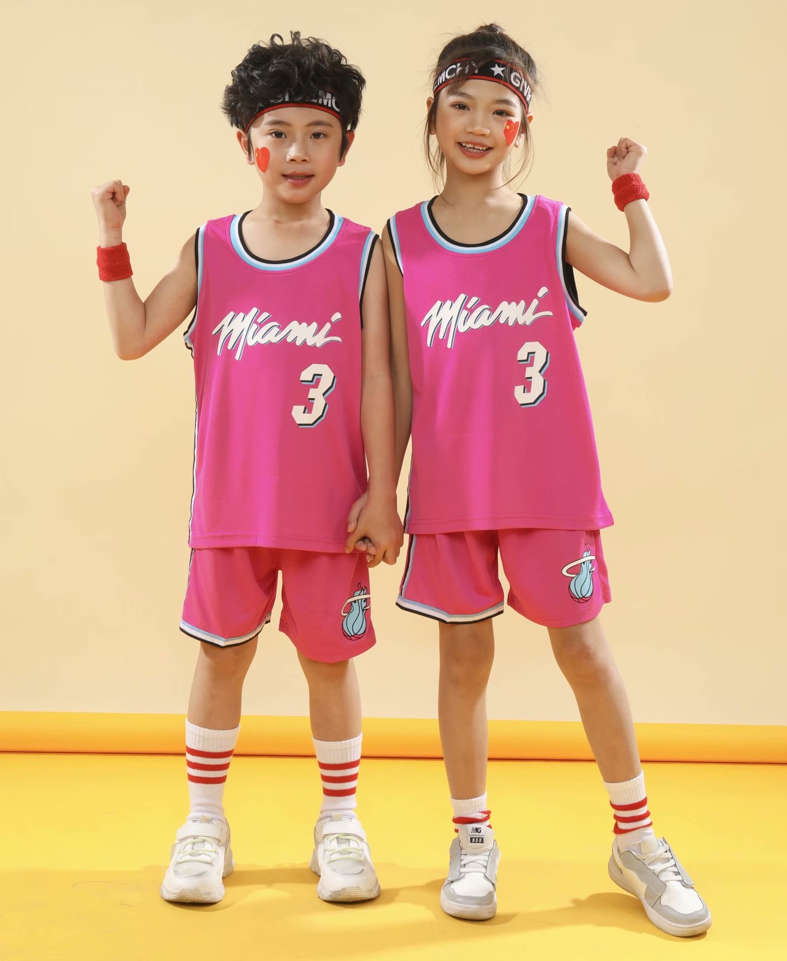童装篮球服套装城市版热火韦德3号球衣六一儿童节表演服一件代发