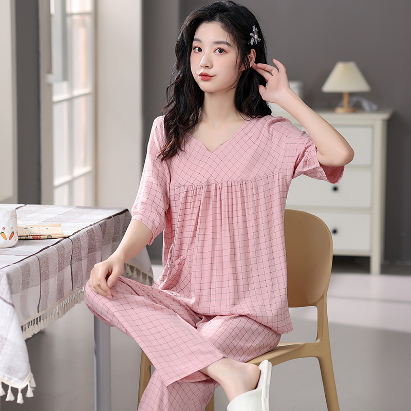 2024新款中老年人睡衣女夏季薄款纯棉半袖长裤妈妈家居服夏天套装