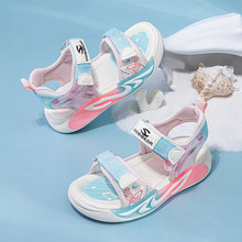 HOBIBEAR公主凉鞋夏季款女童魔术贴凉鞋中大童露趾软底沙滩鞋代发