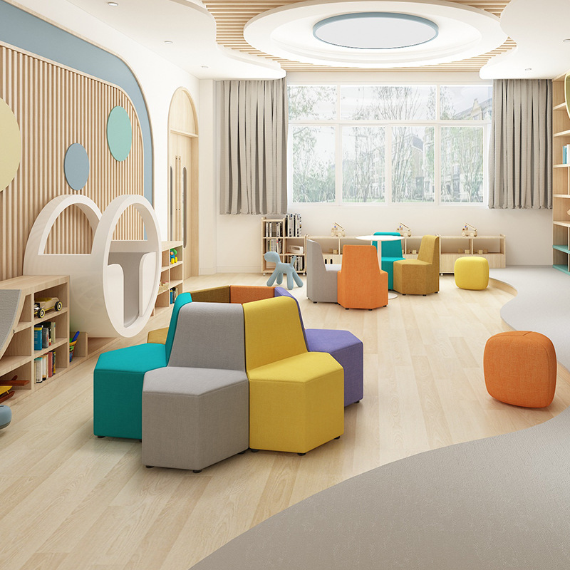 亲子玩耍区家长休息等候区幼儿园活动室早教中心大厅组合沙发凳子