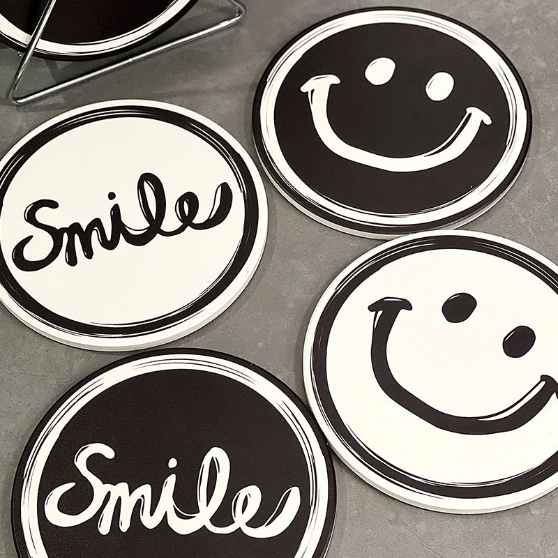 Creative Smiling Face Placemat Ceramic Absorbent Heat Proof Mat Household Restaurant Coaster Good-looking Potholder Wholesale