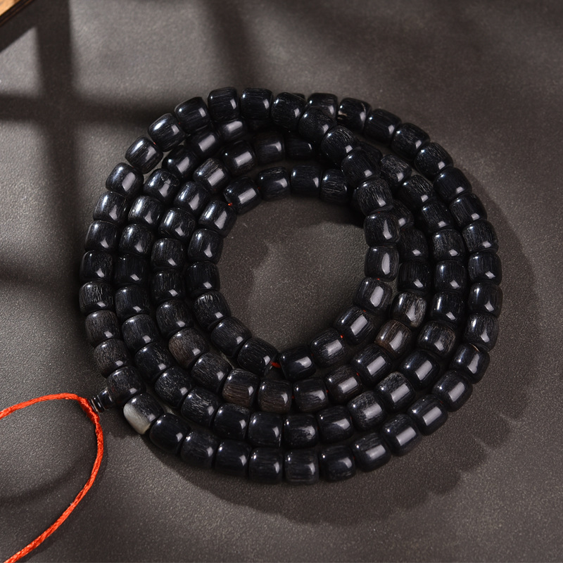 天然可可西里牛角108颗佛珠素珠diy半成品散珠黑金串珠文玩饰品