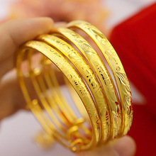 正品新款越南沙金手镯女士推拉手镯欧币镀黄金新娘结婚龙凤婚庆金