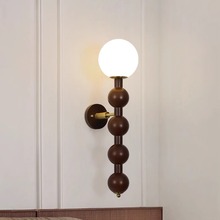法式中古壁灯美式复古胡桃木客厅卧室房间墙灯设计师实木床头灯具