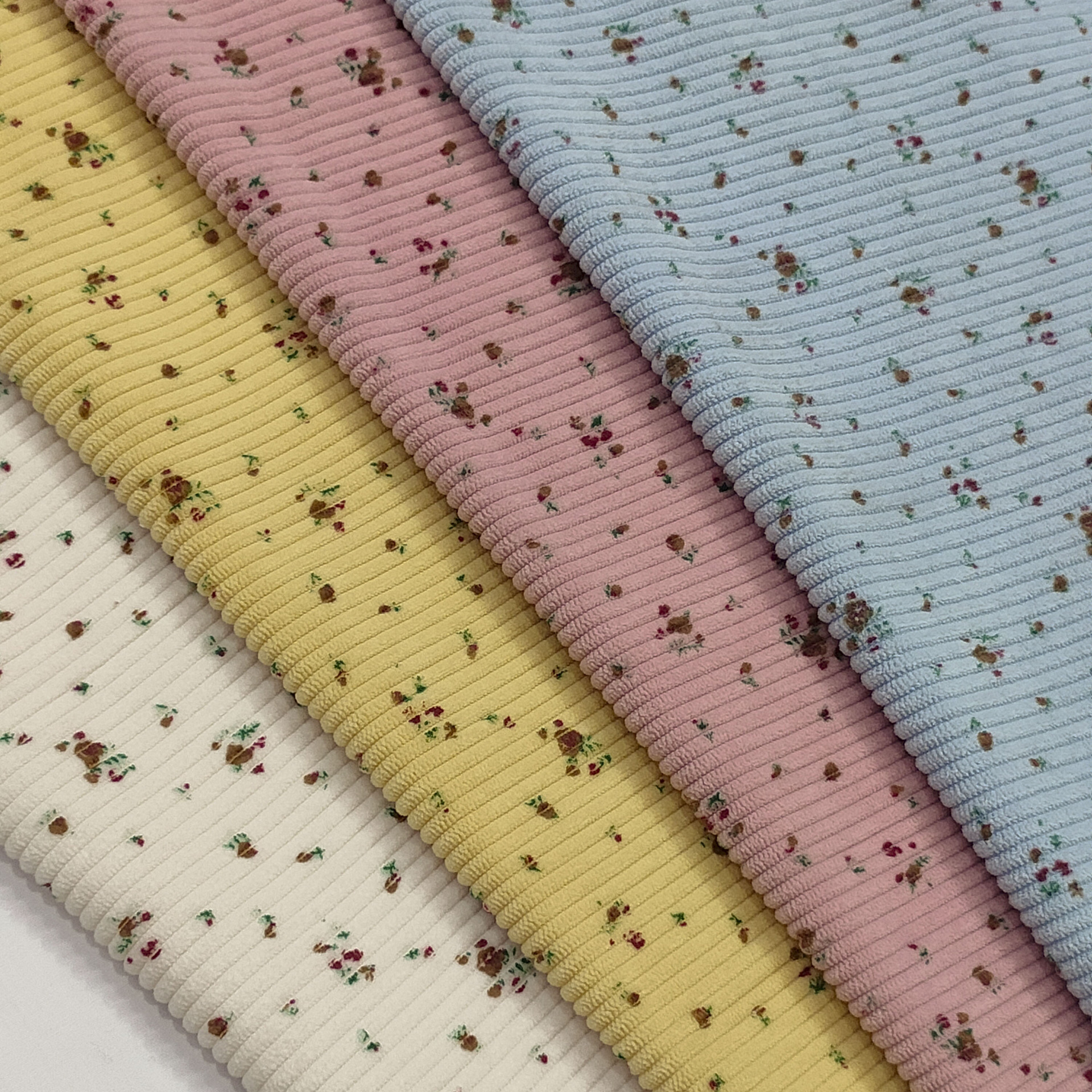 秋冬款灯芯绒复古经典小碎花植物印花布料裙子衬衫童装布料