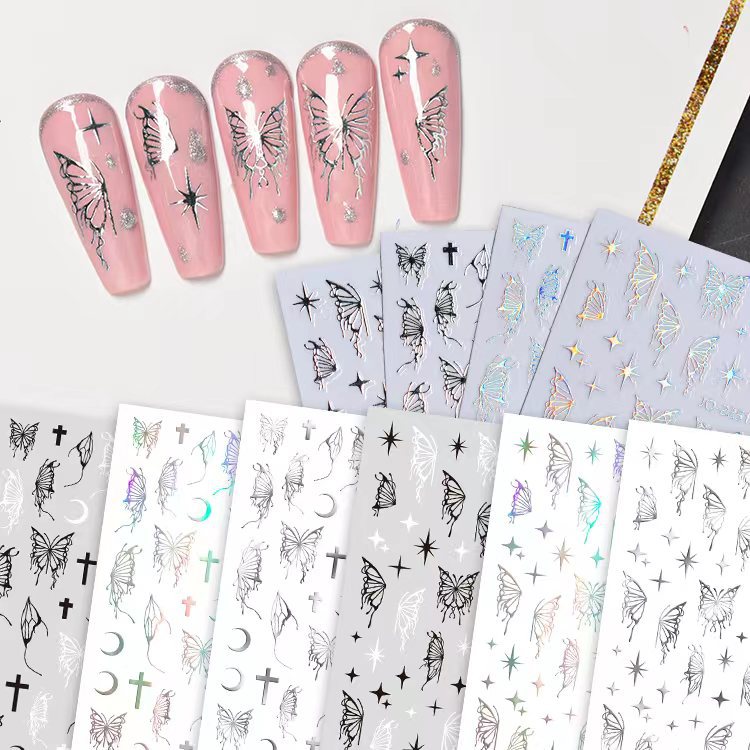 Butterfly Nail Sticker Xiaohongshu Hot Sale Laser Liquid Butterfly Asterism Nail Small Pattern Decals