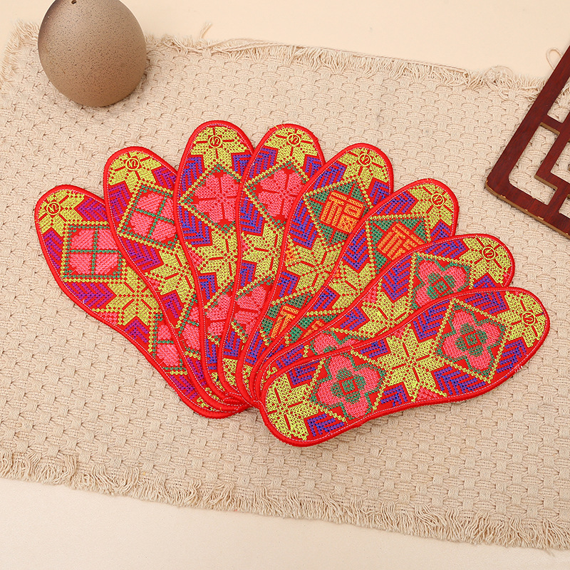 枫叶男女单线绣花大红色本命年刺绣手工鞋垫福字十字绣鞋垫吸汗现