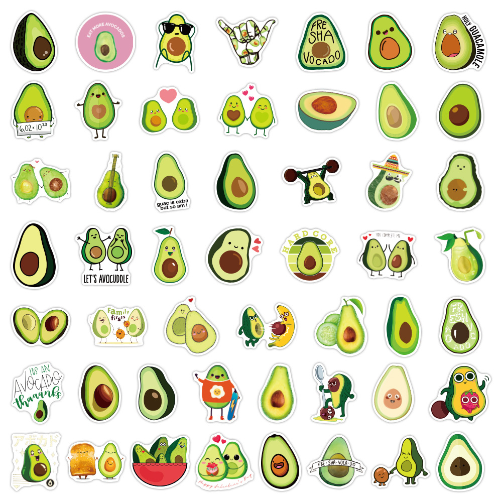 100张新款牛油果卡通涂鸦贴纸汽车行李箱笔记本水杯防水贴纸批发
