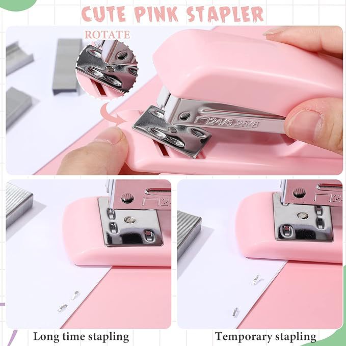 Cross-Border Direct Supply Pink Stationery Set Stapler Tape Seat Nail Puller Paper Clip Long Tail Clip Combination Set