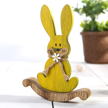 DIY木制工艺品摆件 创意复活节装饰兔子摆件 桌面装饰小兔子批发