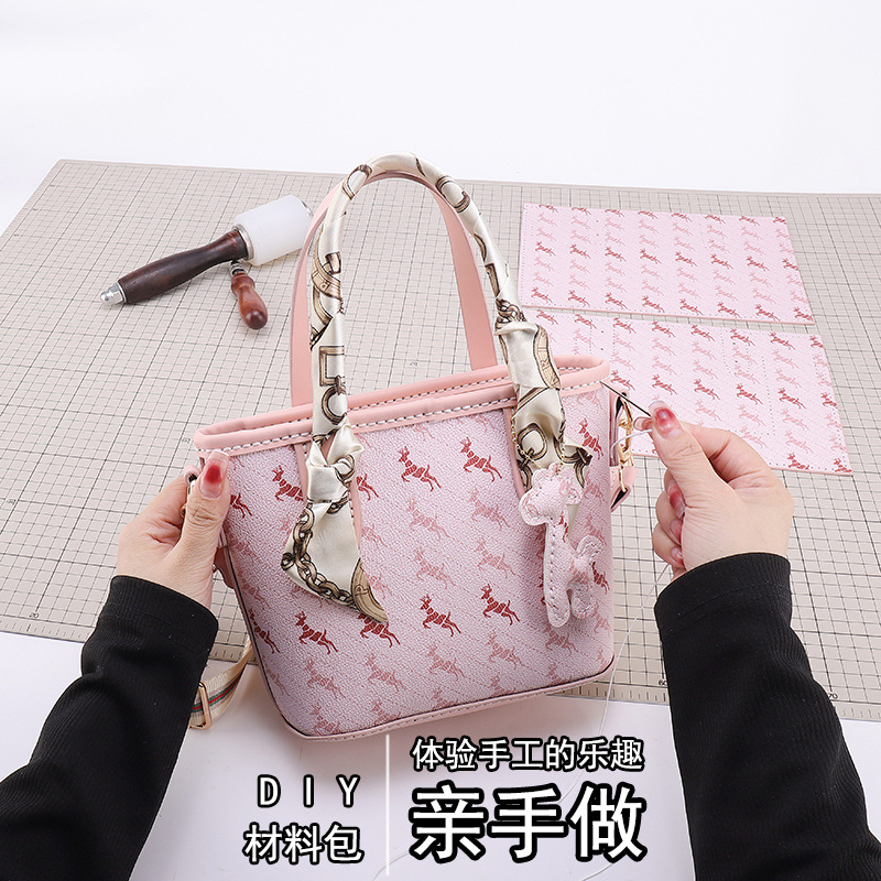 Women's Bag 2022 New Women's Printed Bucket Bag Shoulder Messenger Bag Silk Scarf Women's DIY Material Bag Handmade Bag