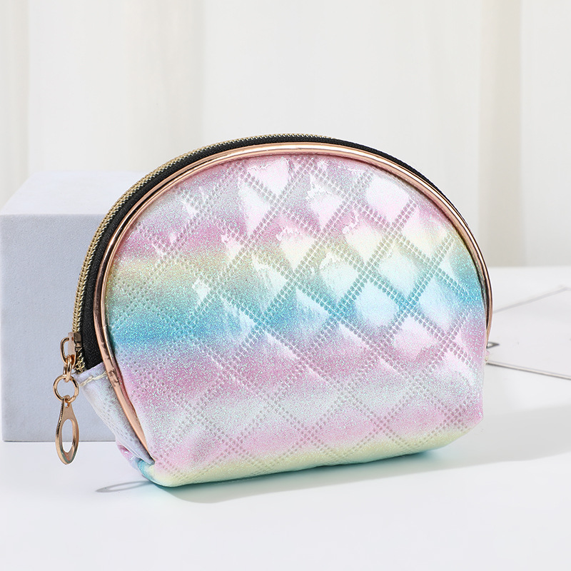 Korean-Style Laser Composite Coin Purse Colorful Embroidered Plaid Women's Shell Cosmetic Bag Large-Capacity Cosmetics Storage Bag