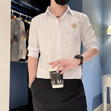 2024夏季新款高级感白色短袖衬衫男士成熟稳重垂感修身衬衣韩版潮