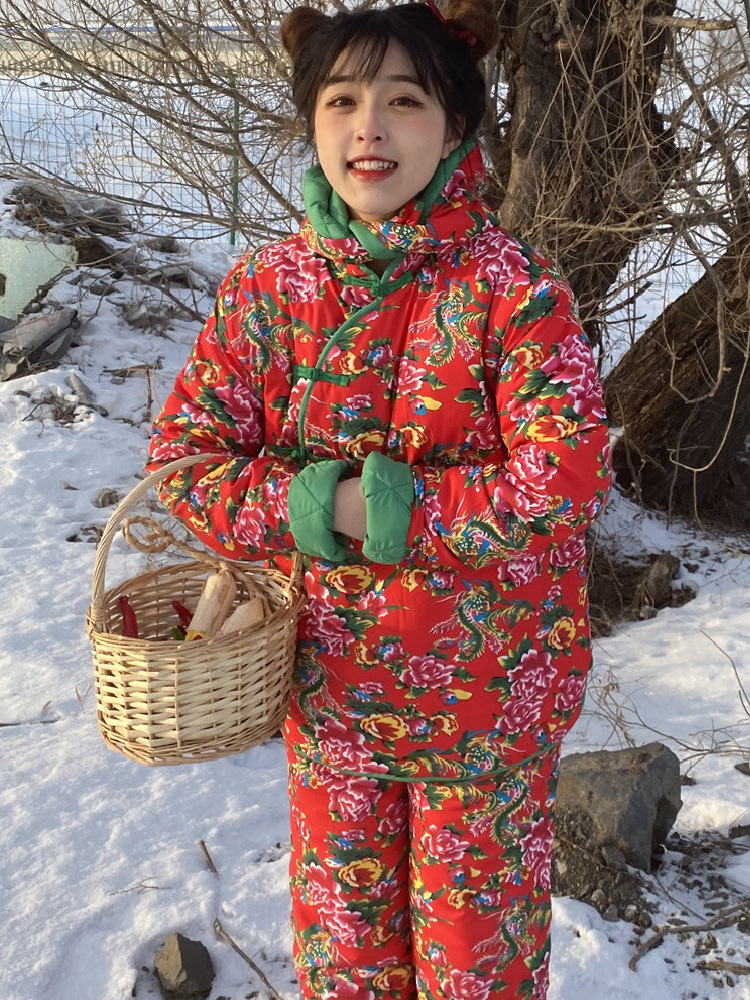 东北大花袄大棉袄女民族风碎花加绒棉服冬季加厚保暖棉衣棉裤套装
