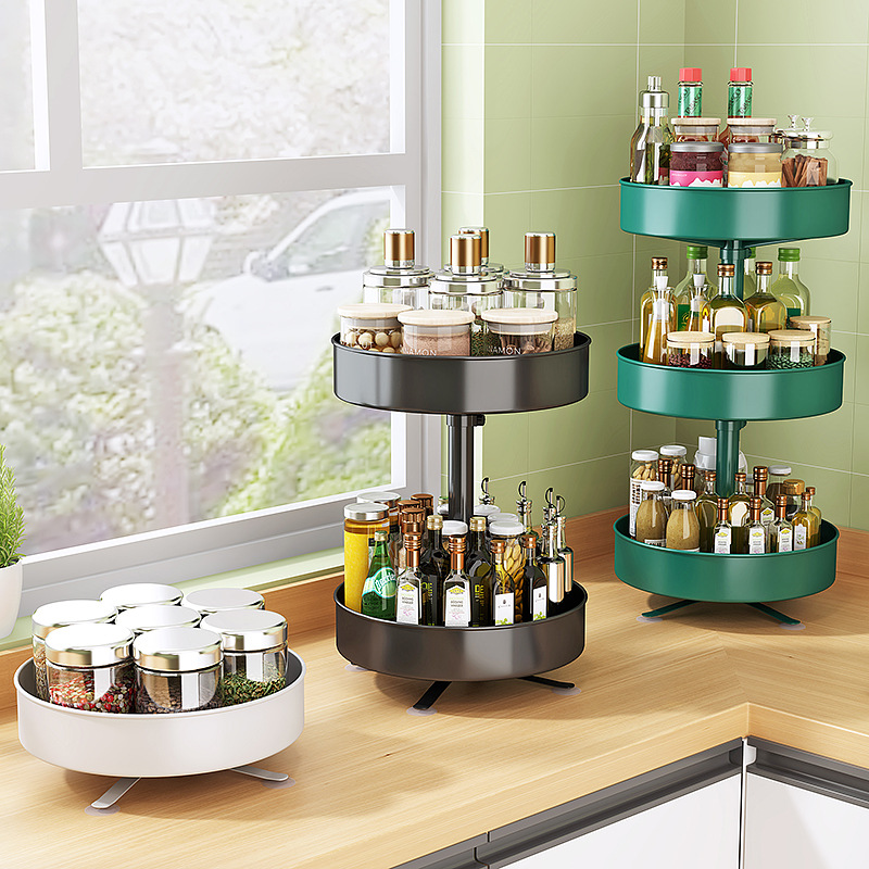 Kitchen Rotatable Spice Rack Seasoning Corner Special Oil Salt Sauce Vinegar round Multi-Functional Storage Box Rack