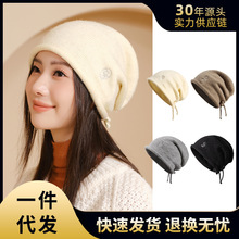 韩系时尚毛线帽女秋冬保暖针织帽大头围显脸小堆堆帽潮流百搭冷帽