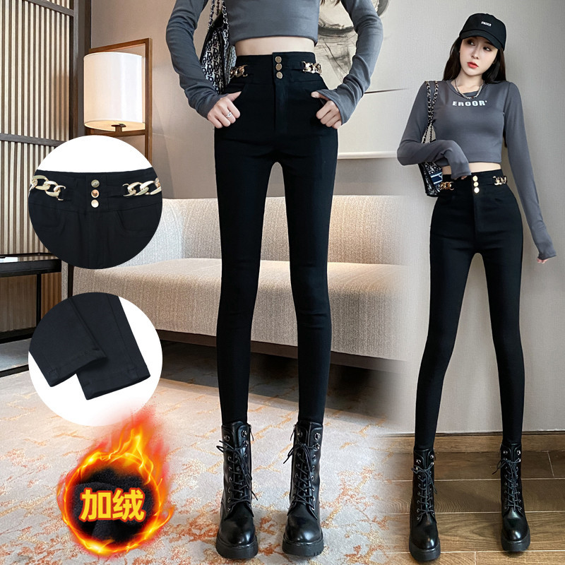 High Waist Black Leggings Women's Outer Wear 2023 Spring, Autumn and Winter New Pencil Women's Pants Skinny Magic Black Leggings Fleece-lined