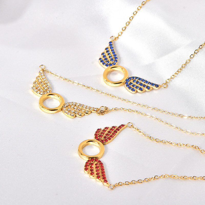 新款天使之翼项链女多色镶钻吊坠网红翅膀时尚羽翼跨境锁骨链批发