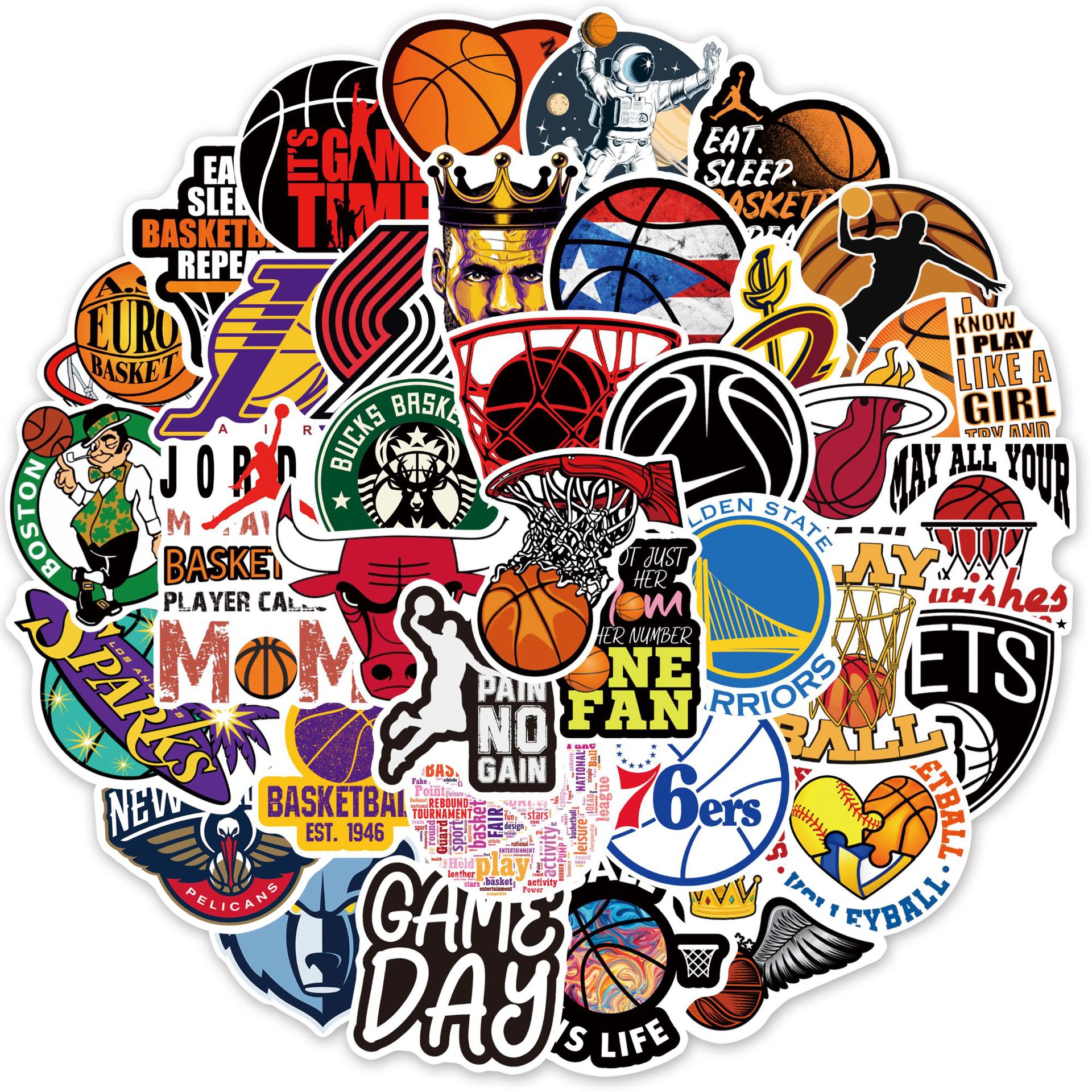 50张basketball篮球运动涂鸦贴纸旅行箱吉他汽车电脑防水pvc贴纸