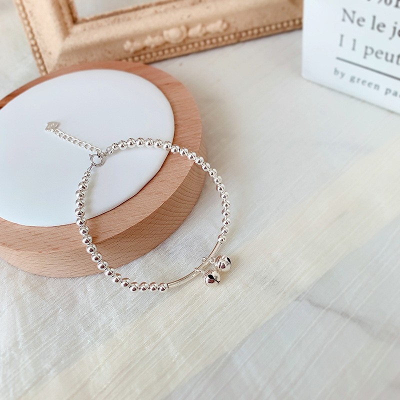 赠尔只铃铛镀银手链女ins小众设计简约可爱银饰珠子